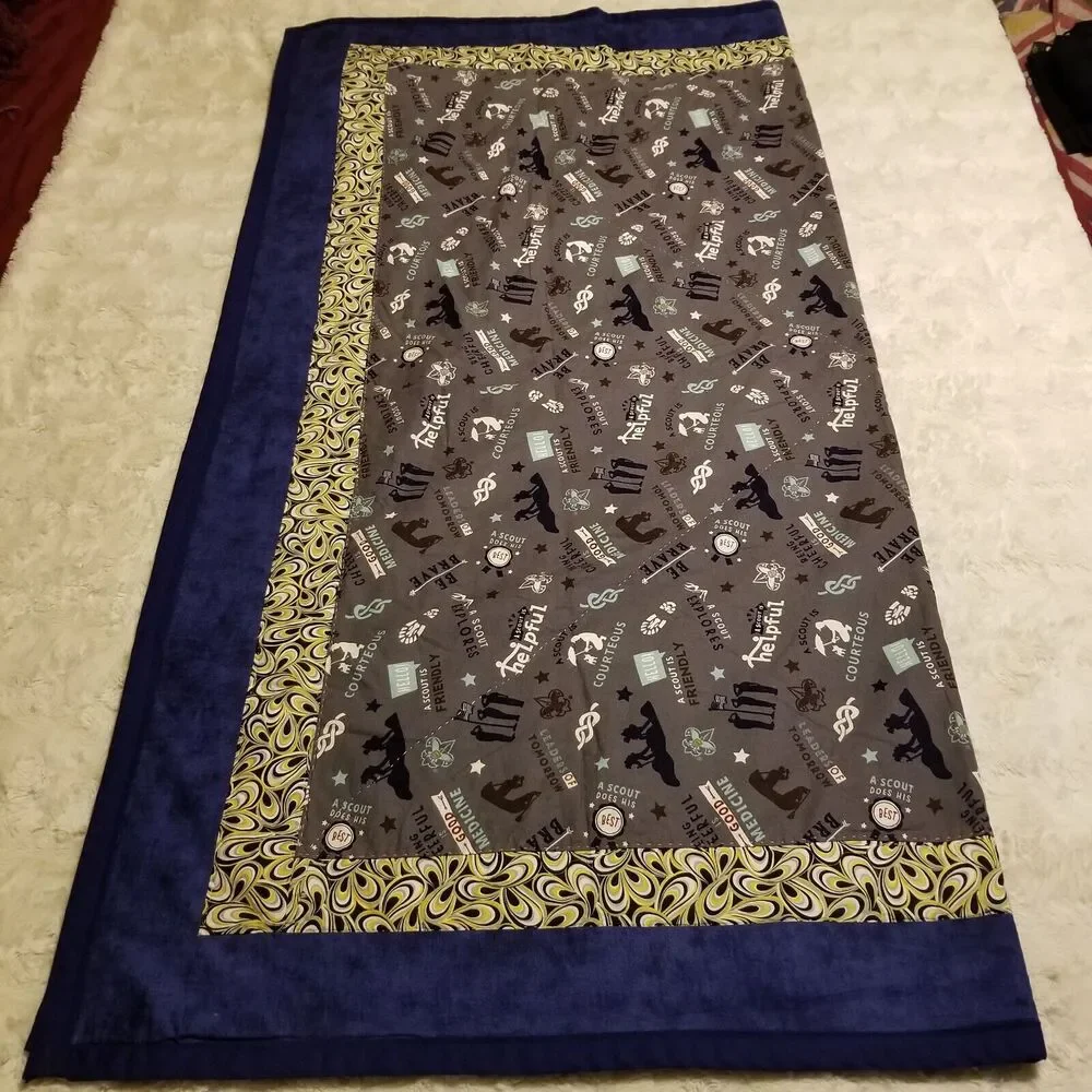 Boy Scouts of America (BSA) Blanket Throw Blue Gray Yellow Handmade Cotton